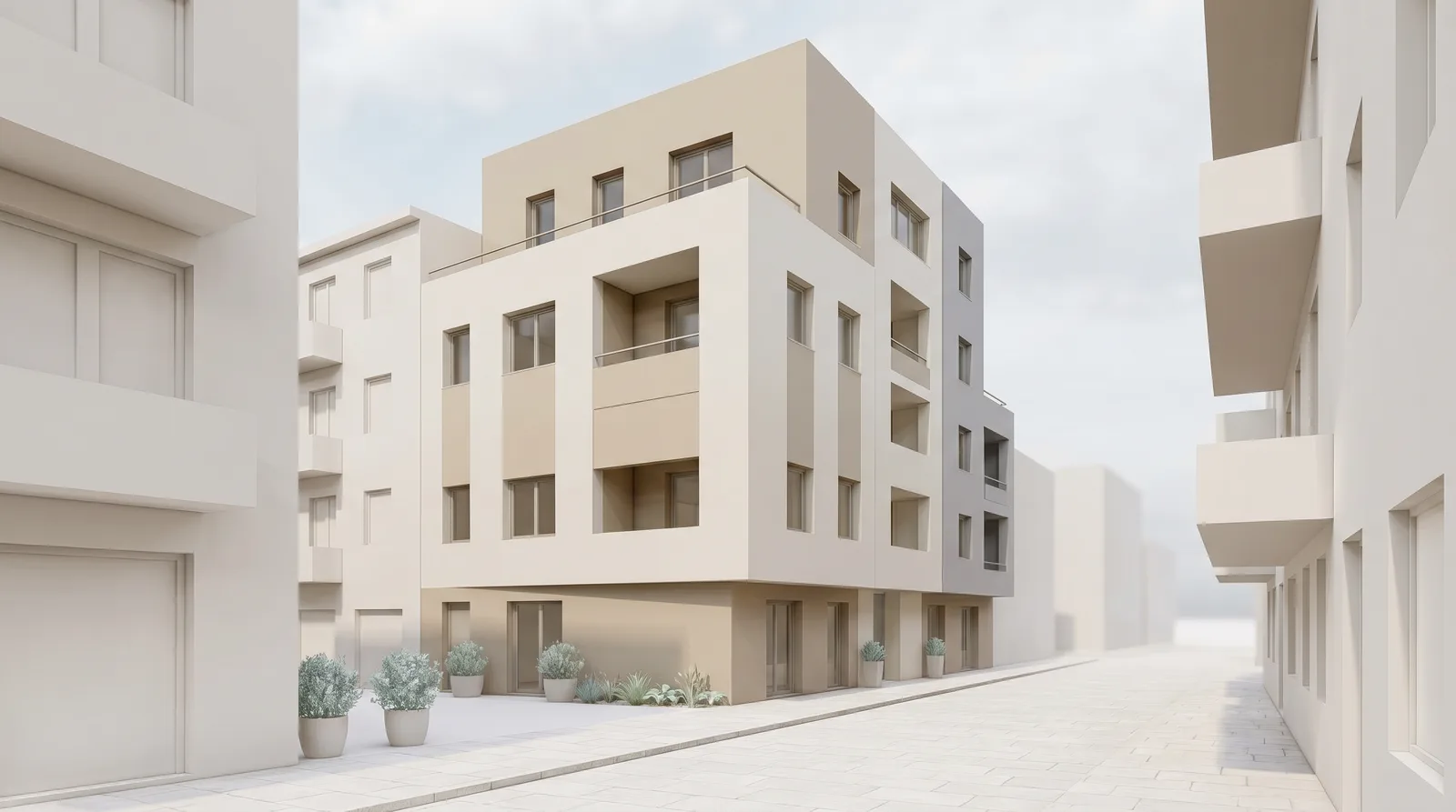 Visualisation conceptuelle indicative d'un projet petit collectif de quartier en R+4 à Aïn Chock